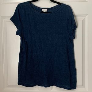 J. Jill Love Linen 100% linen short sleeve navy shirt